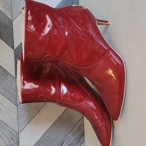 Shiny Red Ankle Boots Size 11